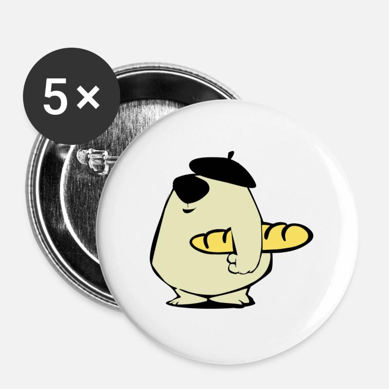 Baguette bear cartoon gift - Buttons small 1''/25 mm (5-pack) - white