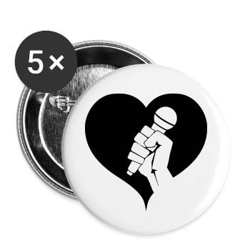 Coeur de microphone - Lot de 5 petits badges (25 mm) - blanc - Devant