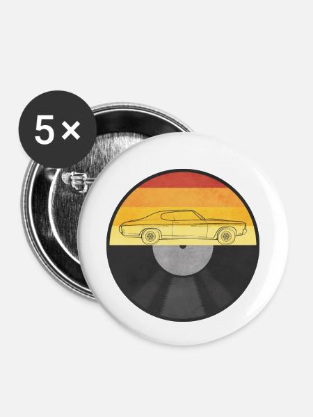 70's Schallplatte Auto - Buttons klein 25 mm (5er Pack) - Weiß