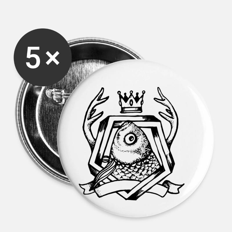 KING FISH - Buttons small 1''/25 mm (5-pack) - white
