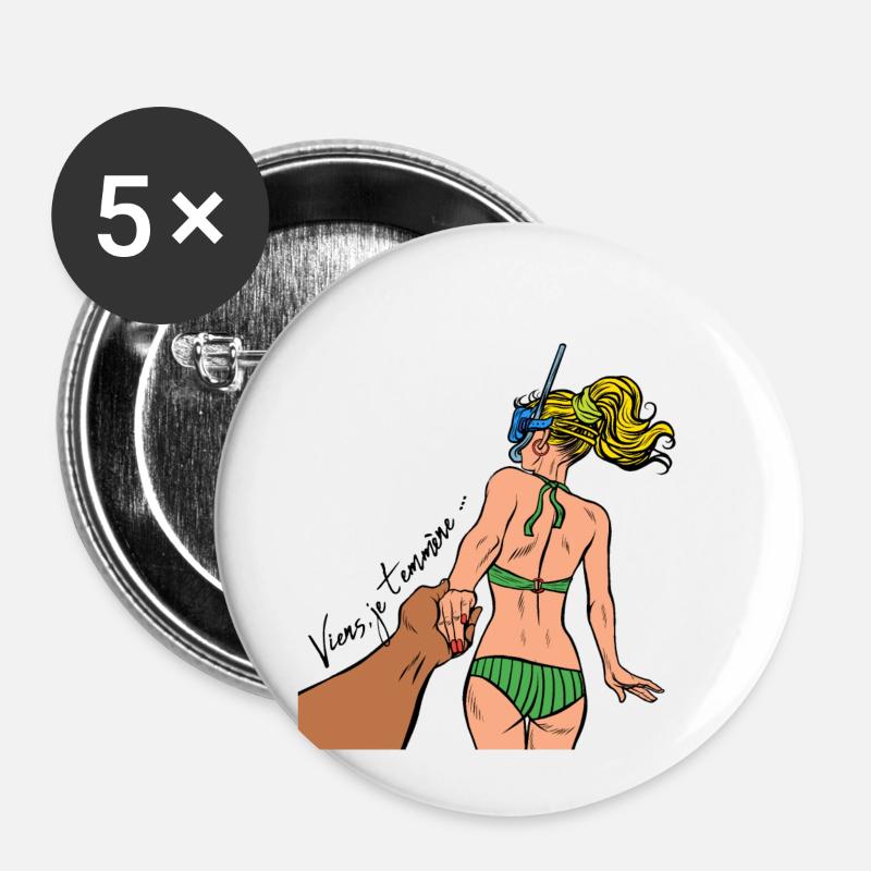 come on I'm taking you to the beach - Buttons small 1''/25 mm (5-pack) - white