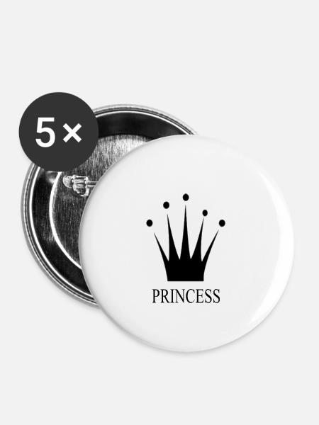 Princess, Prinzessin - Buttons klein 25 mm (5er Pack) - Weiß