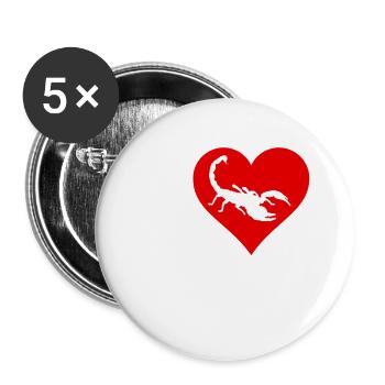 I love scorpions, Skorpione weiß, rotes Herz - Buttons klein 25 mm (5er Pack) - Weiß - Vorne