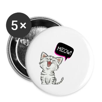 Katze meow - Buttons klein 25 mm (5er Pack) - Weiß - Vorne