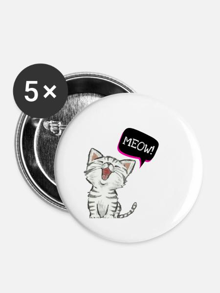 Katze meow - Buttons klein 25 mm (5er Pack) - Weiß