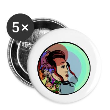 Tätowierte Frau mit Drache - Buttons klein 25 mm (5er Pack) - Weiß - Vorne