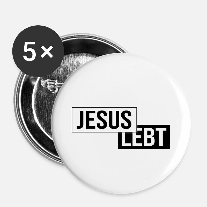Jesus Lebt christliche Kleidung Geschenkidee - Buttons klein 25 mm (5er Pack) - Weiß