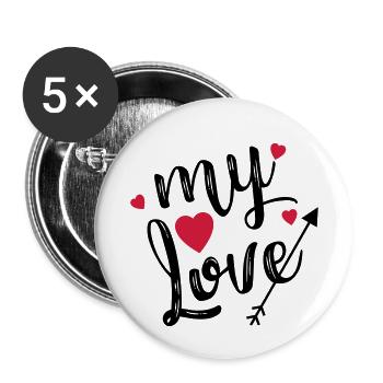 My Love - Lettrage Sweet Love dans la conception de bande dessinée - Lot de 5 petits badges (25 mm) - blanc - Devant
