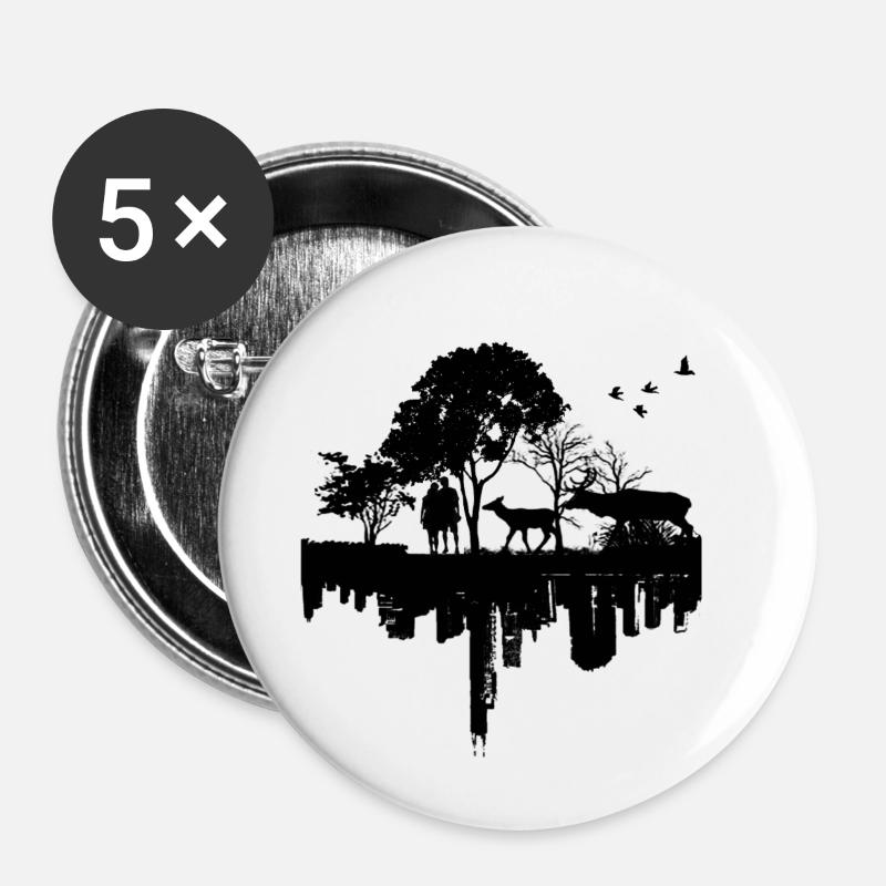 Nature Versus Cities Animals Tree - Buttons small 1''/25 mm (5-pack) - white