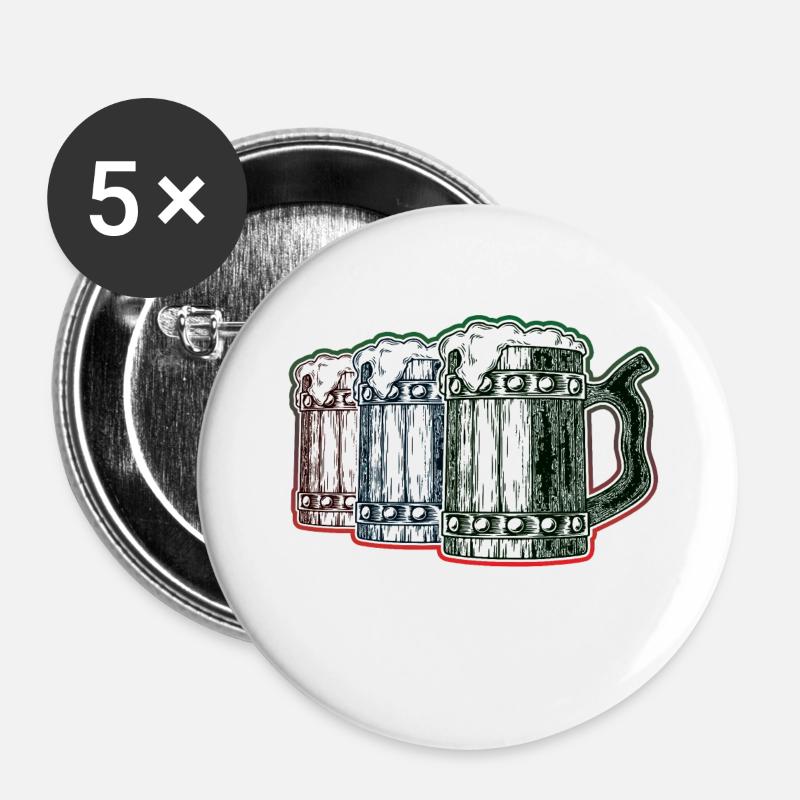 Full beer mugs - Buttons small 1''/25 mm (5-pack) - white