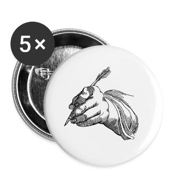 Hand mit Feder - Buttons klein 25 mm (5er Pack) - Weiß - Vorne