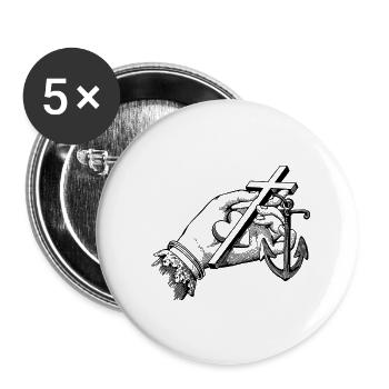 Main avec croix, coeur et ancre - Lot de 5 petits badges (25 mm) - blanc - Devant