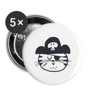 Call me Cat'tain | Cat | Pirate | domestic animal - Buttons small 1''/25 mm (5-pack) - white - Front