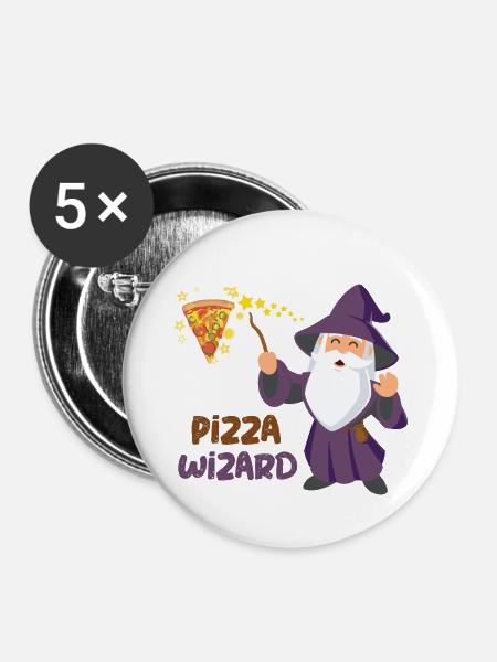PIZZA WIZARD - Buttons klein 25 mm (5er Pack) - Weiß