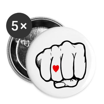 Herz Liebe Love Tattoo Tätowierung Faust Geschenk - Buttons klein 25 mm (5er Pack) - Weiß - Vorne