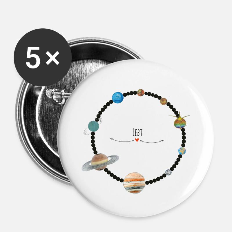 Planètes - Lot de 5 petits badges (25 mm) - blanc