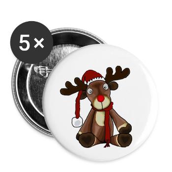 Rentier Weihnachtsmann Weihnachtsrentier Rudolf - Buttons klein 25 mm (5er Pack) - Weiß - Vorne