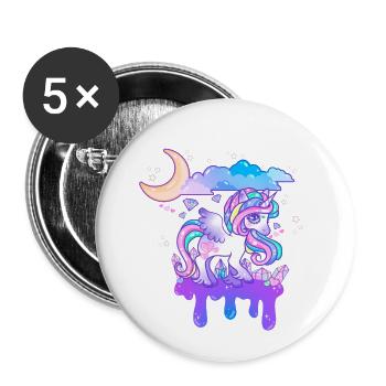 Licorne parmi les diamants - Lot de 5 petits badges (25 mm) - blanc - Devant