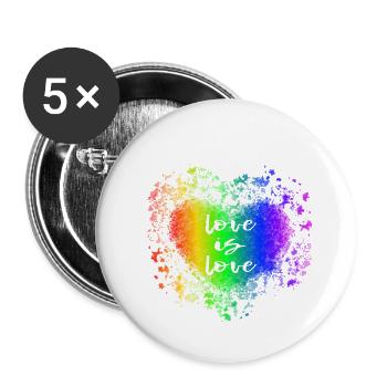 LGBT Heart Regenbogen Liebe ist Liebe Gay Pride - Buttons klein 25 mm (5er Pack) - Weiß - Vorne
