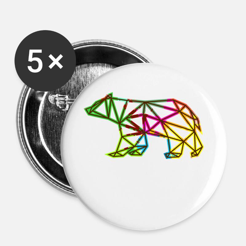 Bunter Polygon Grizzly Bär Geschenk Braunbär - Buttons klein 25 mm (5er Pack) - Weiß