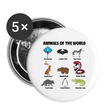 ANIMALS OF THE WORLD - Buttons small 1''/25 mm (5-pack) - white - Front
