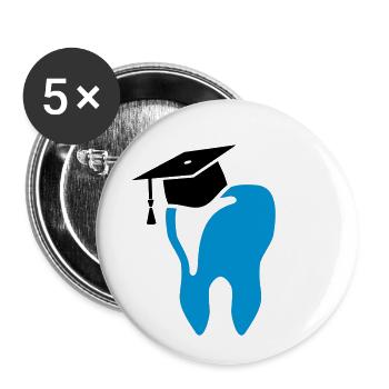 Zahn mit Doktorhut für Zahnarzt Zahnmedizin - Buttons klein 25 mm (5er Pack) - Weiß - Vorne