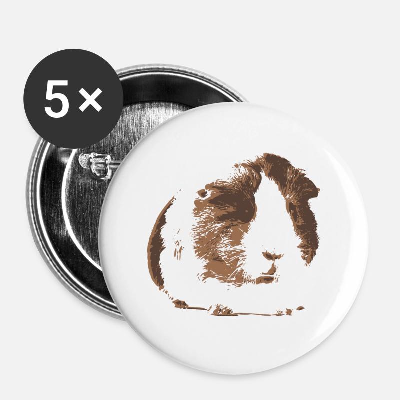 Cadeau d'animal cochon d'Inde - Lot de 5 petits badges (25 mm) - blanc