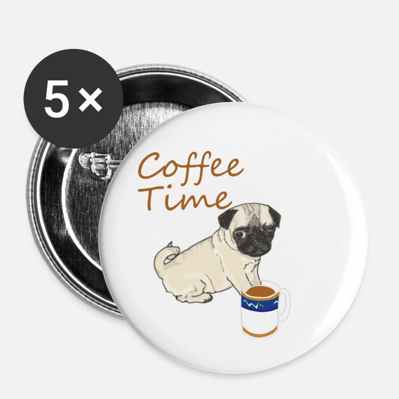 Dog with Coffee Coffee Time Gift - Buttons small 1''/25 mm (5-pack) - white