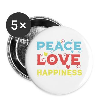 PEACE LOVE AND HAPPINESS - Buttons small 1''/25 mm (5-pack) - white - Front