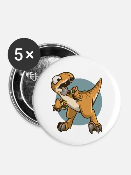 Wraptor Raptor Dinosaur Dino Burrito Tortilla - Buttons small 1''/25 mm (5-pack) - white