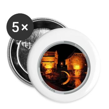 Bad Kreuznach: Brückenhäsuer bei Nacht I - Buttons klein 25 mm (5er Pack) - Weiß - Vorne