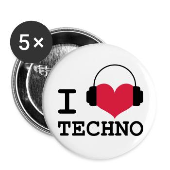 I Love Techno! - Buttons klein 25 mm (5er Pack) - Weiß - Vorne