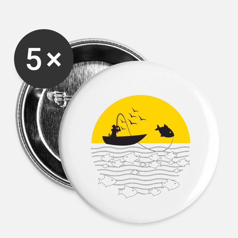 pêche - Lot de 5 petits badges (25 mm) - blanc