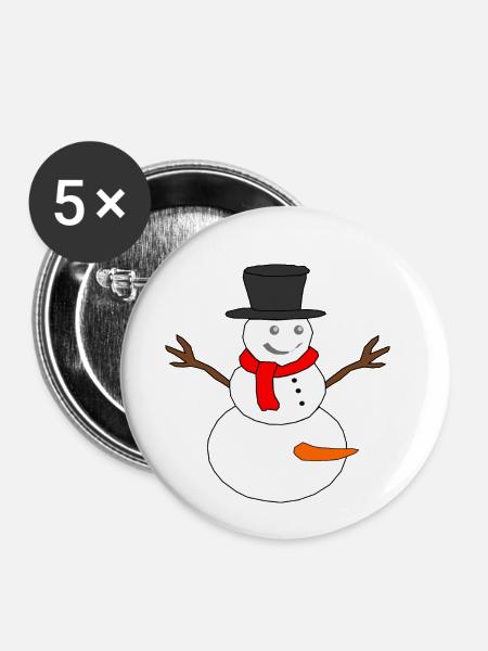 Schneemann - Buttons klein 25 mm (5er Pack) - Weiß