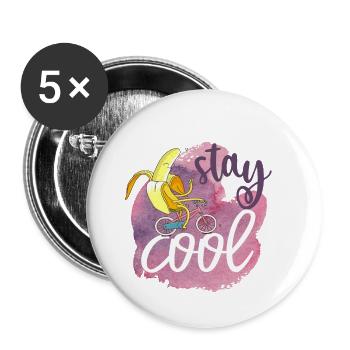 Bleib cool: Chillige Banane - Cartoon Character - Buttons klein 25 mm (5er Pack) - Weiß - Vorne