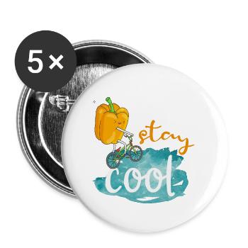 Bleib cool: Chillige Paprika Comic Charakter Figur - Buttons klein 25 mm (5er Pack) - Weiß - Vorne