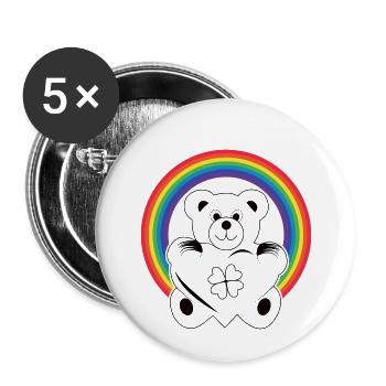 teddybär mit Regenbogen und Herz - Buttons klein 25 mm (5er Pack) - Weiß - Vorne