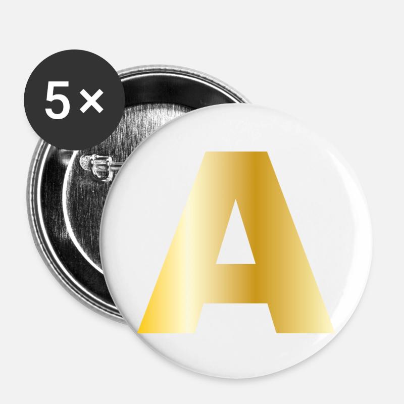 Letter A Gold Text - Buttons small 1''/25 mm (5-pack) - white