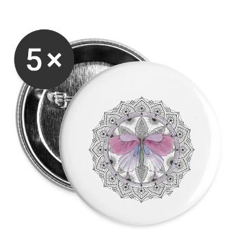 mandala Schmetterling - Buttons klein 25 mm (5er Pack) - Weiß - Vorne