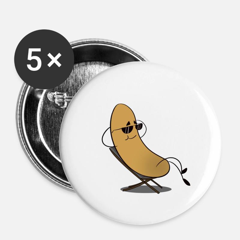 Banane / banane - bronzage en été - Lot de 5 petits badges (25 mm) - blanc