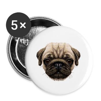 Chien amoureux de chien Carlin - Lot de 5 petits badges (25 mm) - blanc - Devant
