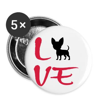 Chihuahua LOVE Hund Geschenkidee - Buttons klein 25 mm (5er Pack) - Weiß - Vorne