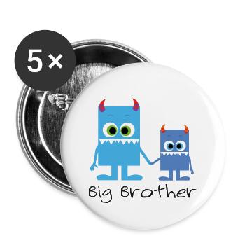 cute monster siblings, big brother - Buttons small 1''/25 mm (5-pack) - white - Front