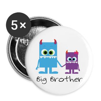 cute monster siblings, big brother - Buttons small 1''/25 mm (5-pack) - white - Front