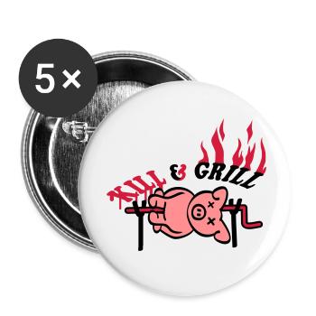 Kill And Grill Pig - Lot de 5 petits badges (25 mm) - blanc - Devant