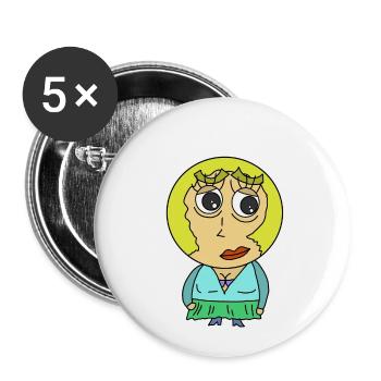 Rundkopf Frau Comicfigur blond Blondine Hübsch wtf - Buttons klein 25 mm (5er Pack) - Weiß - Vorne