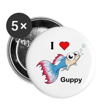 Guppy Fisch Aquarium Aquaristik - Buttons klein 25 mm (5er Pack) - Weiß - Vorne