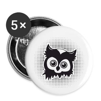 Funny owls head - Buttons small 1''/25 mm (5-pack) - white - Front