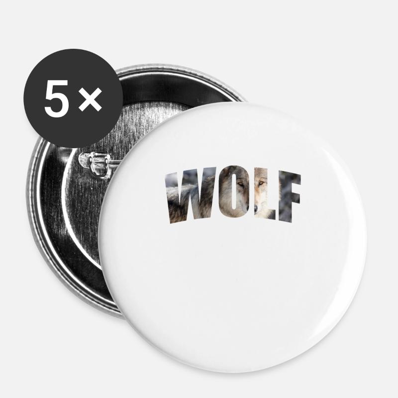 Wolf - Buttons klein 25 mm (5er Pack) - Weiß