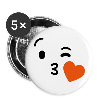 Emoji Kuss Herz Liebe Emoji - Buttons klein 25 mm (5er Pack) - Weiß - Vorne